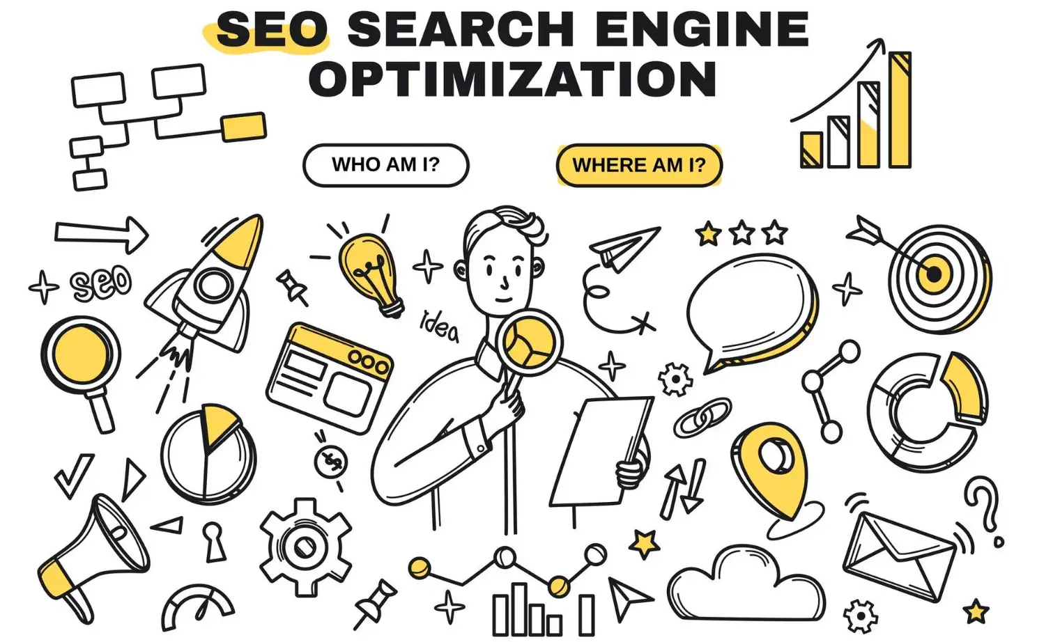 Doodle icons about SEO technology and statistical analysis Doodle icons about SEO technology and statistical analysis